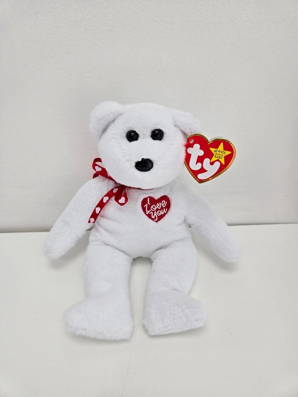 Ty Beanie Babies 30th Anniversary Beanie Scarlett the White I Love You Bear!